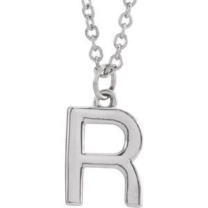 Platinum 9.5mm Small Block Initial R Necklace, 16 Inch